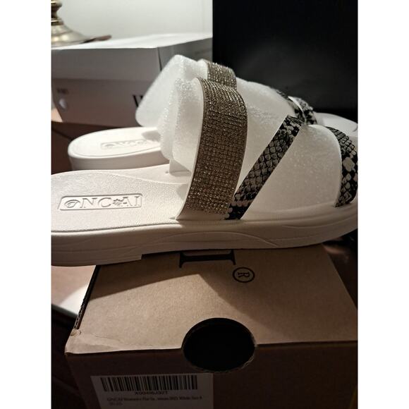 oncai sandals Size 8 Rhinestone And Snake Skin Print Straps - Picture 2 of 10